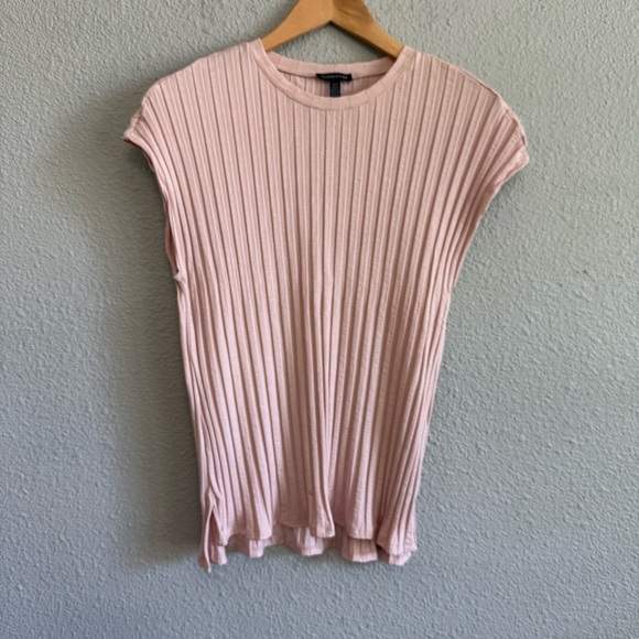 Eileen Fisher Wide Rib Stretch Crewneck top Size Medium EUC Powder Pink - Picture 2 of 7